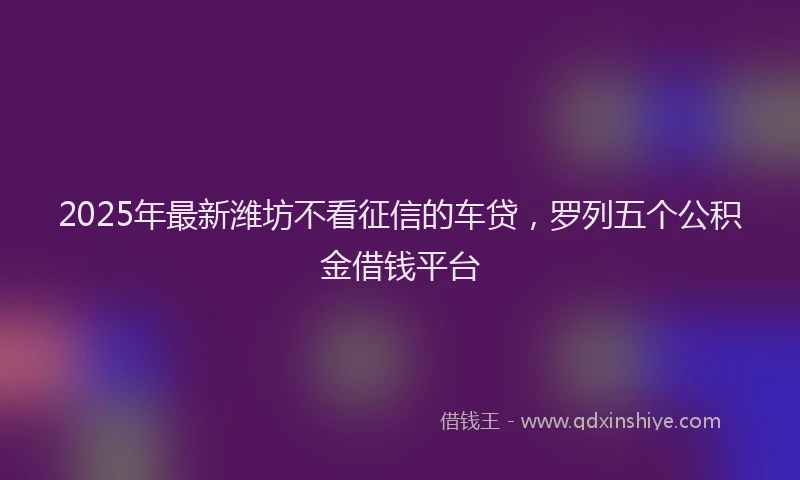 2025年最新潍坊不看征信的车贷，罗列五个公积金借钱平台