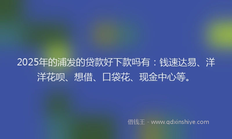 2025年的浦发的贷款好下款吗有：钱速达易、洋洋花呗、想借、口袋花、现金中心等。