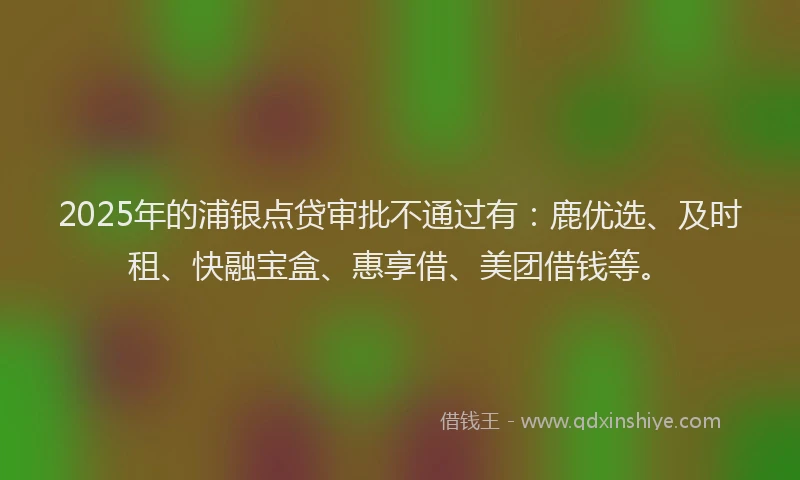 2025年的浦银点贷审批不通过有：鹿优选、及时租、快融宝盒、惠享借、美团借钱等。