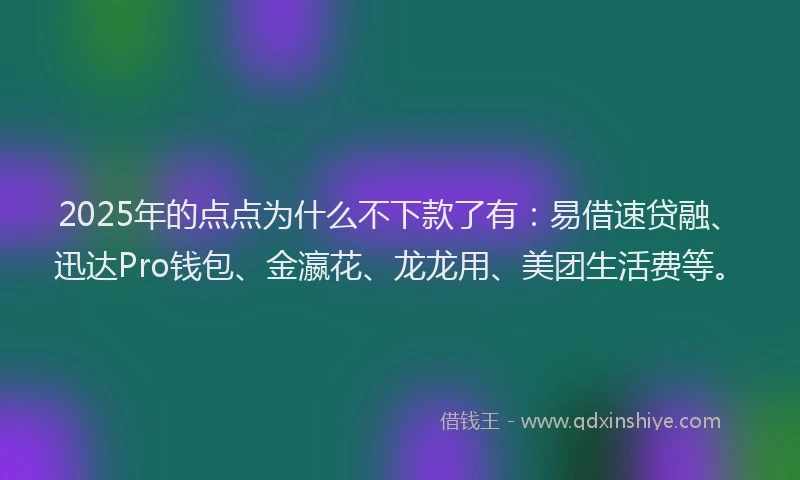 2025年的点点为什么不下款了有：易借速贷融、迅达Pro钱包、金瀛花、龙龙用、美团生活费等。