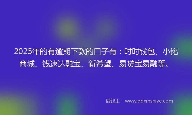 2025年的有逾期下款的口子有：时时钱包、小铭商城、钱速达融宝、新希望、易贷宝易融等。