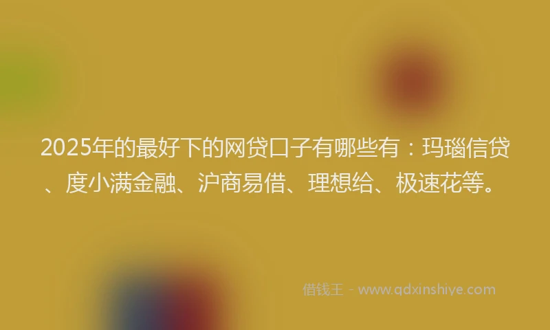 2025年的最好下的网贷口子有哪些有：玛瑙信贷、度小满金融、沪商易借、理想给、极速花等。