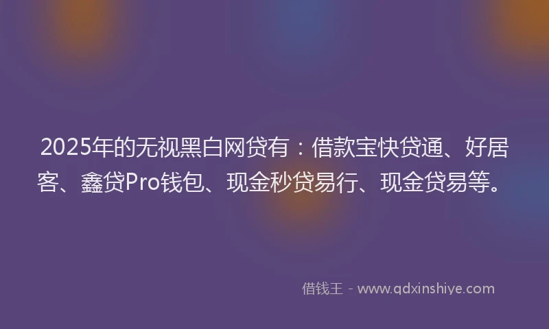 2025年的无视黑白网贷有：借款宝快贷通、好居客、鑫贷Pro钱包、现金秒贷易行、现金贷易等。
