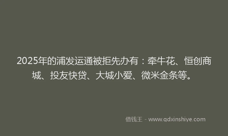 2025年的浦发运通被拒先办有：牵牛花、恒创商城、投友快贷、大城小爱、微米金条等。