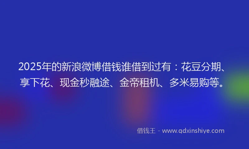 2025年的新浪微博借钱谁借到过有：花豆分期、享下花、现金秒融途、金帝租机、多米易购等。