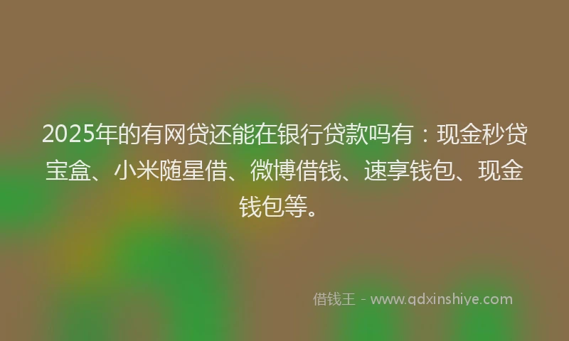 2025年的有网贷还能在银行贷款吗有：现金秒贷宝盒、小米随星借、微博借钱、速享钱包、现金钱包等。