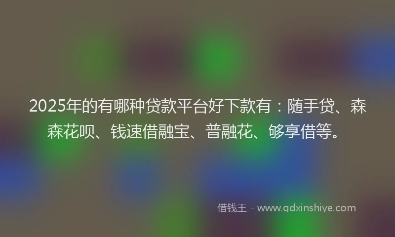 2025年的有哪种贷款平台好下款有：随手贷、森森花呗、钱速借融宝、普融花、够享借等。