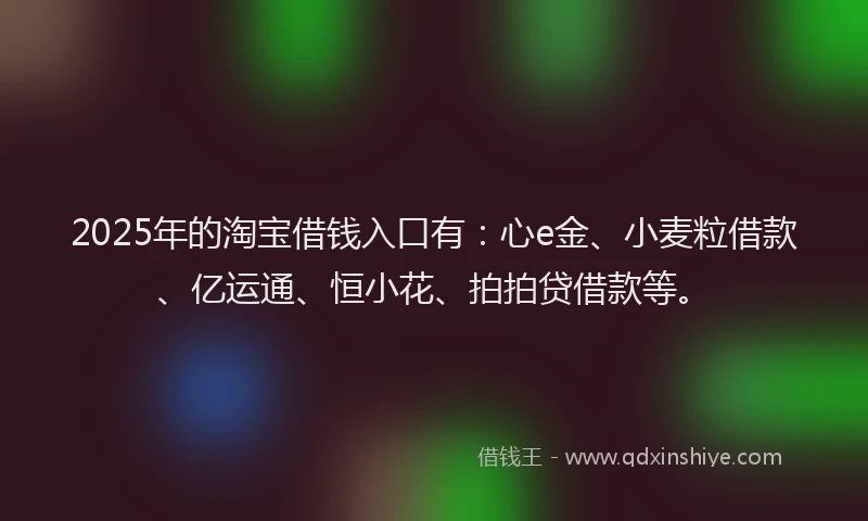 2025年的淘宝借钱入口有：心e金、小麦粒借款、亿运通、恒小花、拍拍贷借款等。