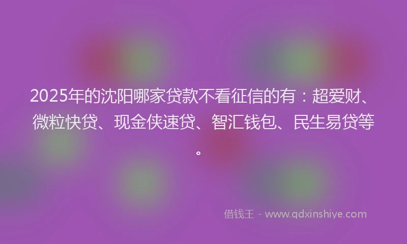 2025年的沈阳哪家贷款不看征信的有：超爱财、微粒快贷、现金侠速贷、智汇钱包、民生易贷等。