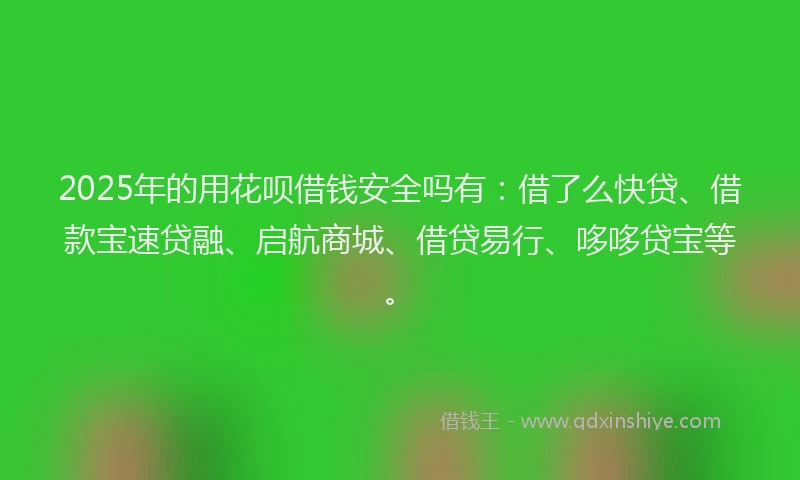 2025年的用花呗借钱安全吗有：借了么快贷、借款宝速贷融、启航商城、借贷易行、哆哆贷宝等。
