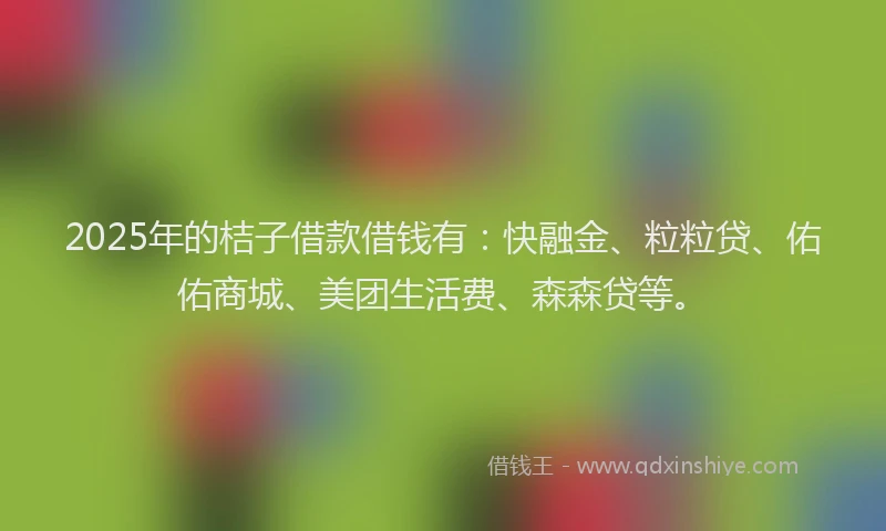 2025年的桔子借款借钱有：快融金、粒粒贷、佑佑商城、美团生活费、森森贷等。