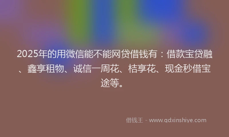 2025年的用微信能不能网贷借钱有：借款宝贷融、鑫享租物、诚信一周花、桔享花、现金秒借宝途等。