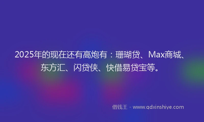 2025年的现在还有高炮有：珊瑚贷、Max商城、东方汇、闪贷侠、快借易贷宝等。