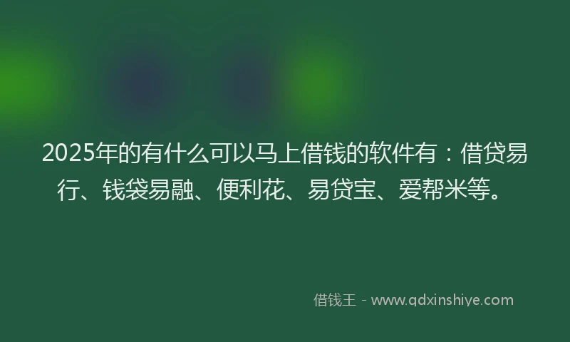 2025年的有什么可以马上借钱的软件有：借贷易行、钱袋易融、便利花、易贷宝、爱帮米等。