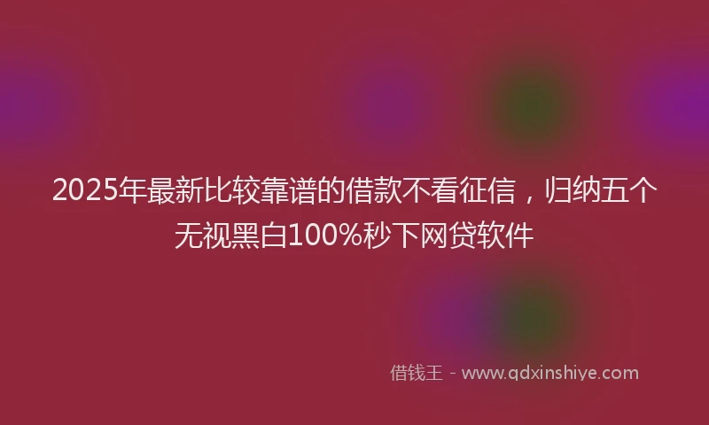 2025年最新比较靠谱的借款不看征信，归纳五个无视黑白100%秒下网贷软件