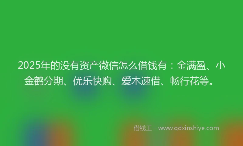 2025年的没有资产微信怎么借钱有：金满盈、小金鹤分期、优乐快购、爱木速借、畅行花等。