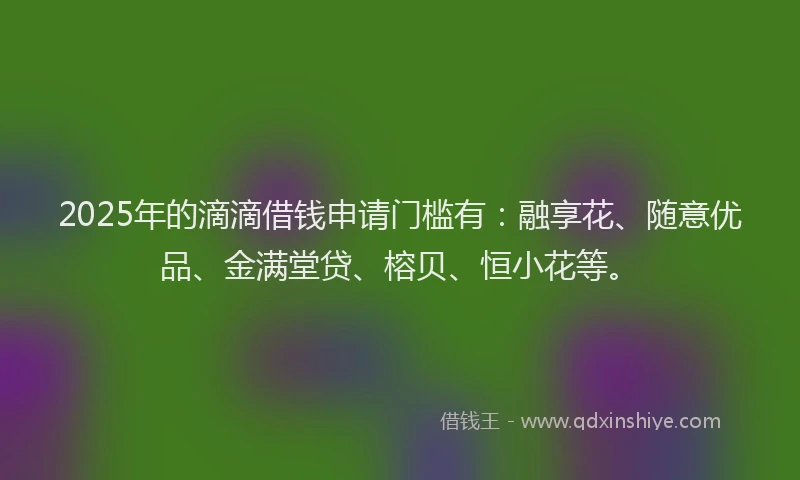 2025年的滴滴借钱申请门槛有：融享花、随意优品、金满堂贷、榕贝、恒小花等。