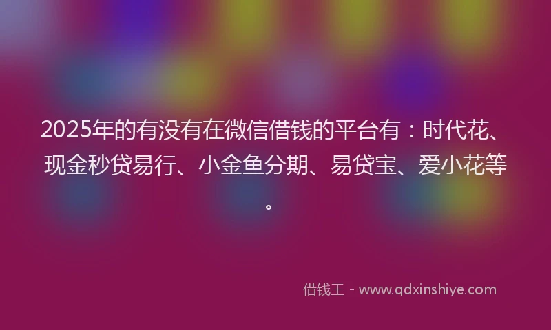 2025年的有没有在微信借钱的平台有：时代花、现金秒贷易行、小金鱼分期、易贷宝、爱小花等。
