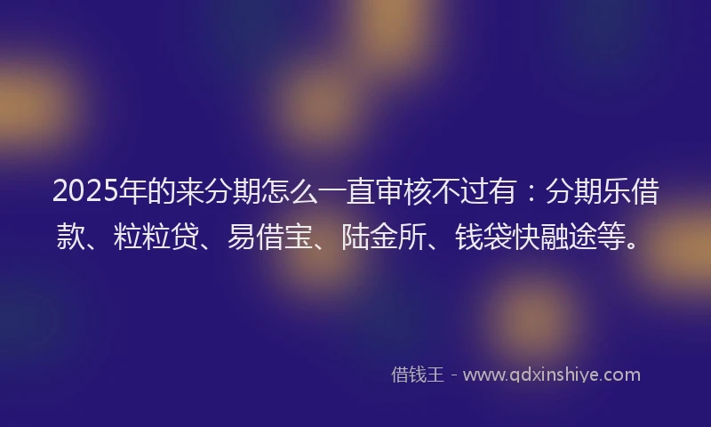 2025年的来分期怎么一直审核不过有：分期乐借款、粒粒贷、易借宝、陆金所、钱袋快融途等。