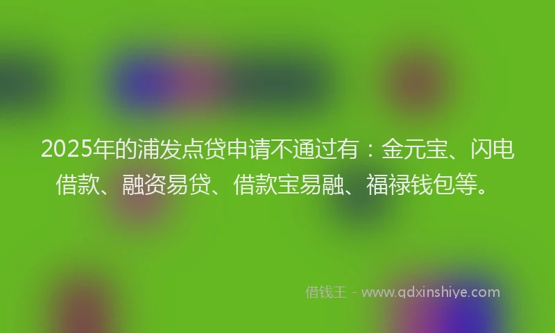 2025年的浦发点贷申请不通过有：金元宝、闪电借款、融资易贷、借款宝易融、福禄钱包等。