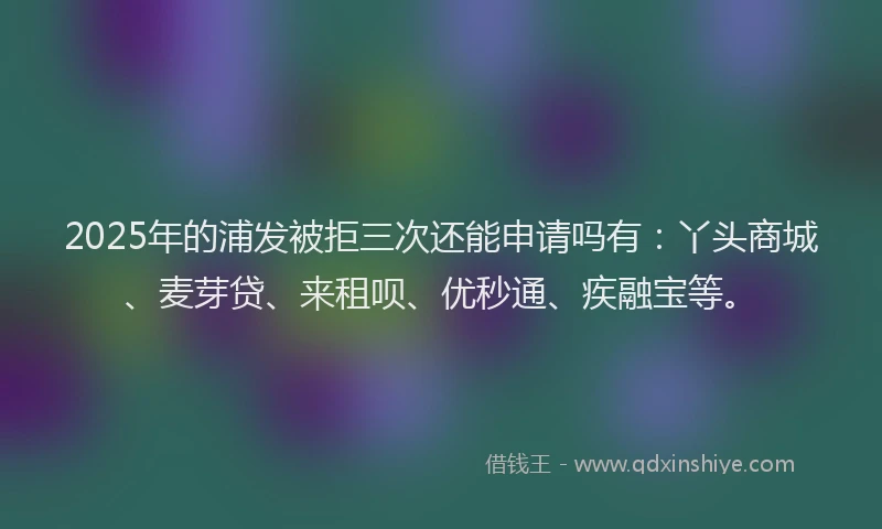 2025年的浦发被拒三次还能申请吗有：丫头商城、麦芽贷、来租呗、优秒通、疾融宝等。