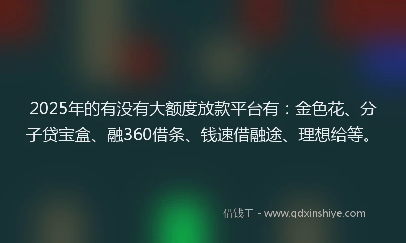 2025年的有没有大额度放款平台有：金色花、分子贷宝盒、融360借条、钱速借融途、理想给等。