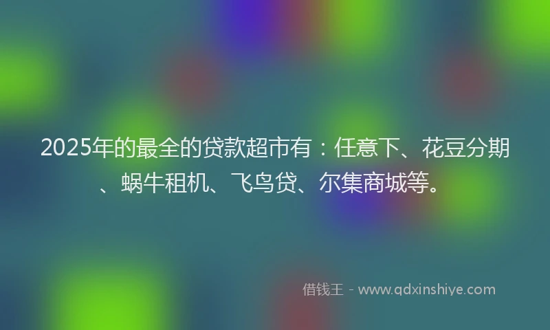 2025年的最全的贷款超市有：任意下、花豆分期、蜗牛租机、飞鸟贷、尔集商城等。