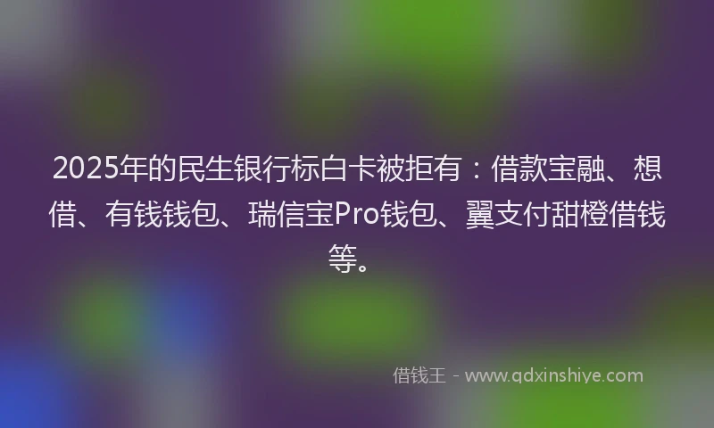 2025年的民生银行标白卡被拒有：借款宝融、想借、有钱钱包、瑞信宝Pro钱包、翼支付甜橙借钱等。