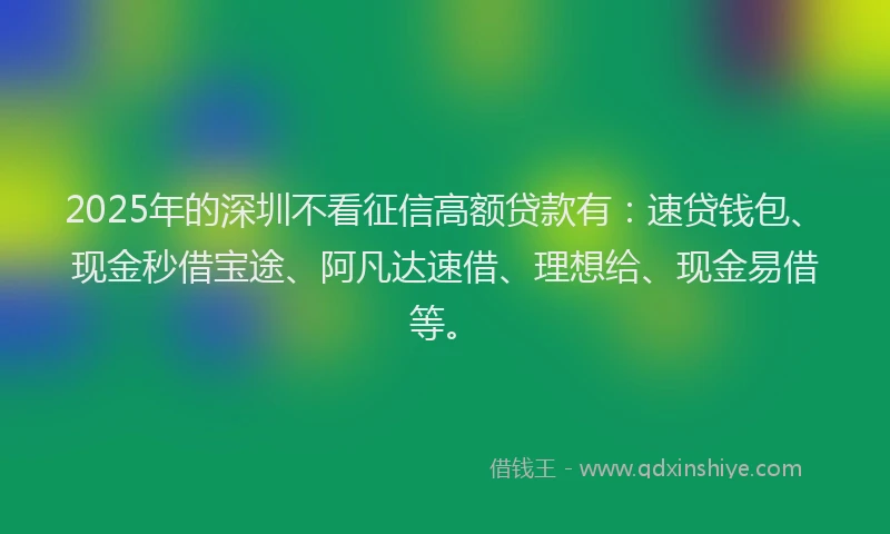 2025年的深圳不看征信高额贷款有：速贷钱包、现金秒借宝途、阿凡达速借、理想给、现金易借等。