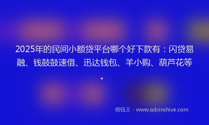 2025年的民间小额贷平台哪个好下款有：闪贷易融、钱鼓鼓速借、迅达钱包、羊小购、葫芦花等。