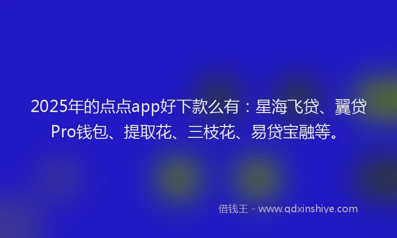 2025年的点点app好下款么有：星海飞贷、翼贷Pro钱包、提取花、三枝花、易贷宝融等。