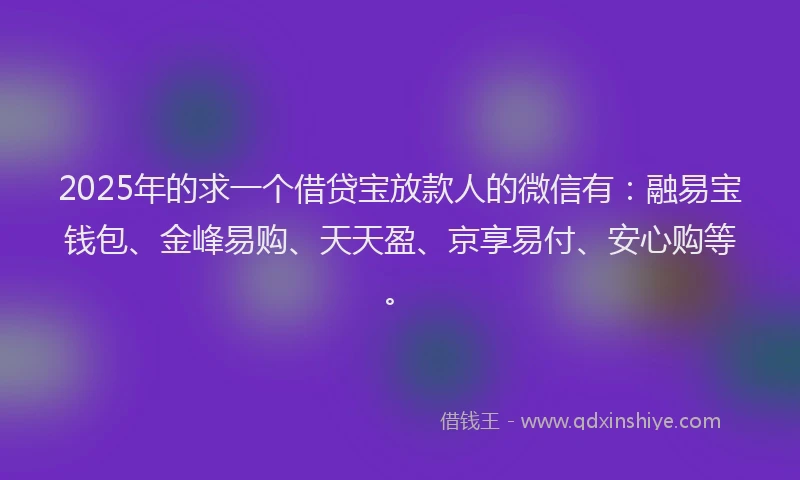2025年的求一个借贷宝放款人的微信有：融易宝钱包、金峰易购、天天盈、京享易付、安心购等。