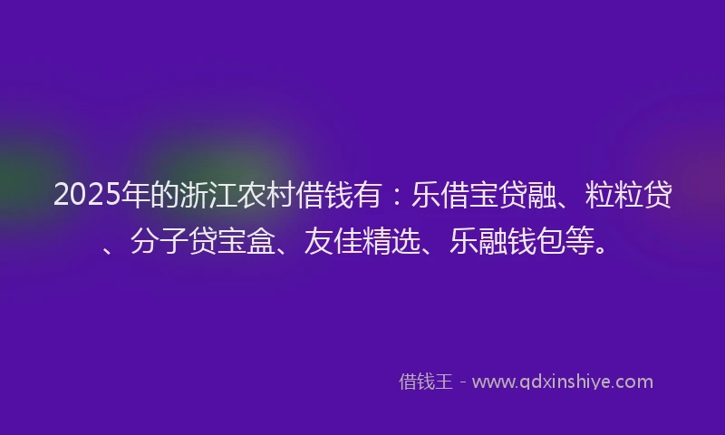 2025年的浙江农村借钱有：乐借宝贷融、粒粒贷、分子贷宝盒、友佳精选、乐融钱包等。