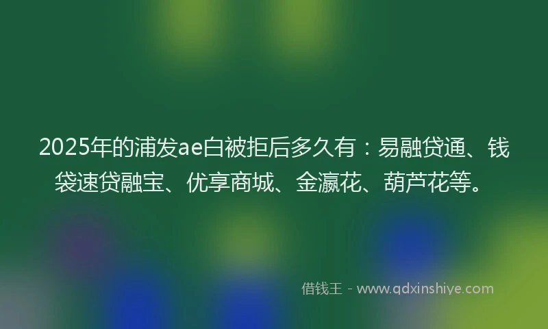 2025年的浦发ae白被拒后多久有：易融贷通、钱袋速贷融宝、优享商城、金瀛花、葫芦花等。