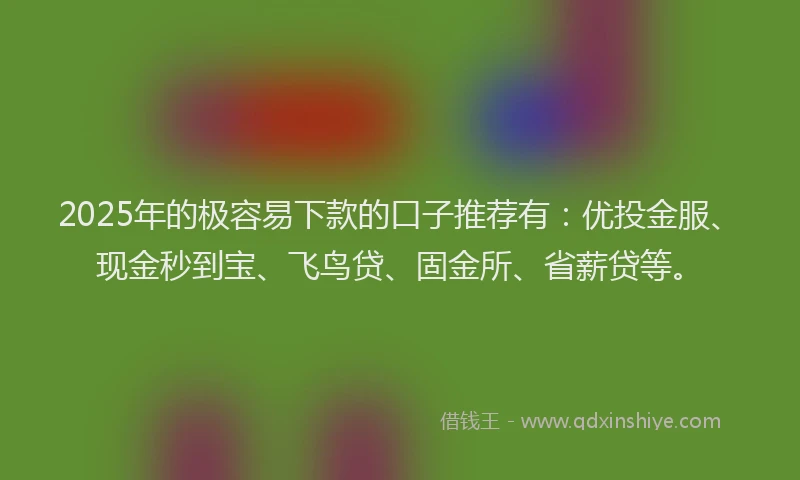 2025年的极容易下款的口子推荐有：优投金服、现金秒到宝、飞鸟贷、固金所、省薪贷等。