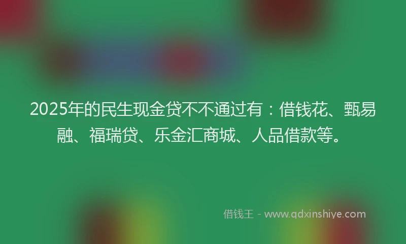 2025年的民生现金贷不不通过有：借钱花、甄易融、福瑞贷、乐金汇商城、人品借款等。