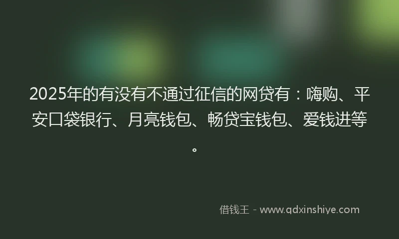 2025年的有没有不通过征信的网贷有：嗨购、平安口袋银行、月亮钱包、畅贷宝钱包、爱钱进等。