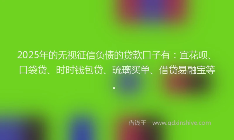 2025年的无视征信负债的贷款口子有：宜花呗、口袋贷、时时钱包贷、琉璃买单、借贷易融宝等。
