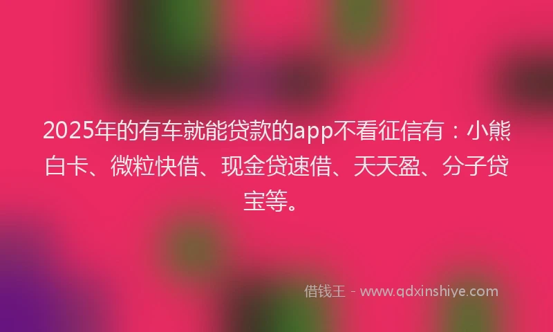 2025年的有车就能贷款的app不看征信有：小熊白卡、微粒快借、现金贷速借、天天盈、分子贷宝等。