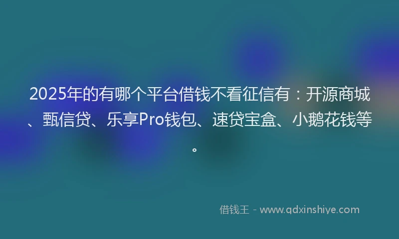 2025年的有哪个平台借钱不看征信有：开源商城、甄信贷、乐享Pro钱包、速贷宝盒、小鹅花钱等。