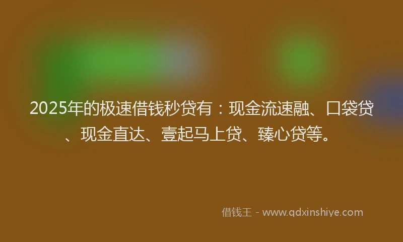 2025年的极速借钱秒贷有：现金流速融、口袋贷、现金直达、壹起马上贷、臻心贷等。
