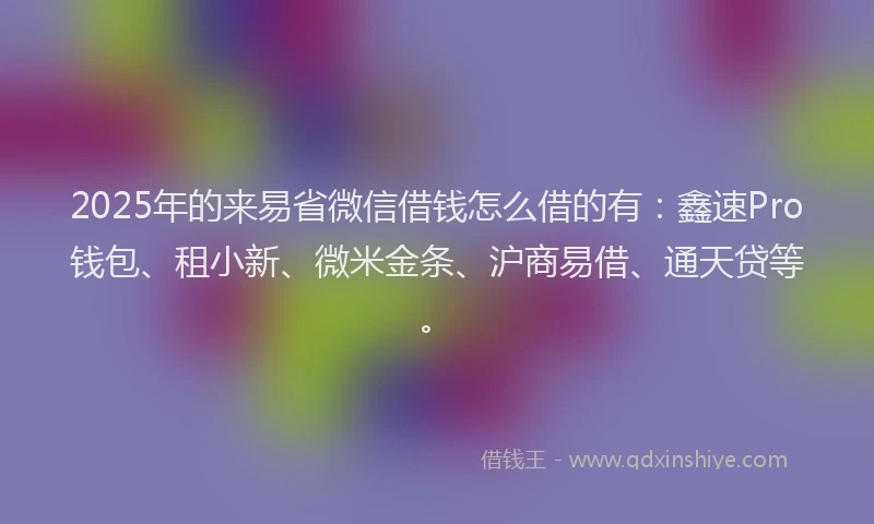 2025年的来易省微信借钱怎么借的有：鑫速Pro钱包、租小新、微米金条、沪商易借、通天贷等。