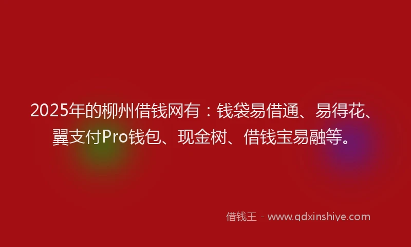 2025年的柳州借钱网有：钱袋易借通、易得花、翼支付Pro钱包、现金树、借钱宝易融等。
