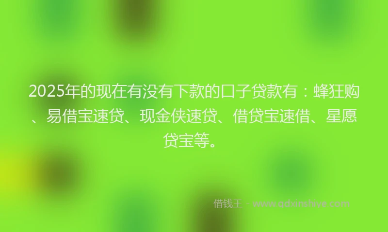 2025年的现在有没有下款的口子贷款有：蜂狂购、易借宝速贷、现金侠速贷、借贷宝速借、星愿贷宝等。