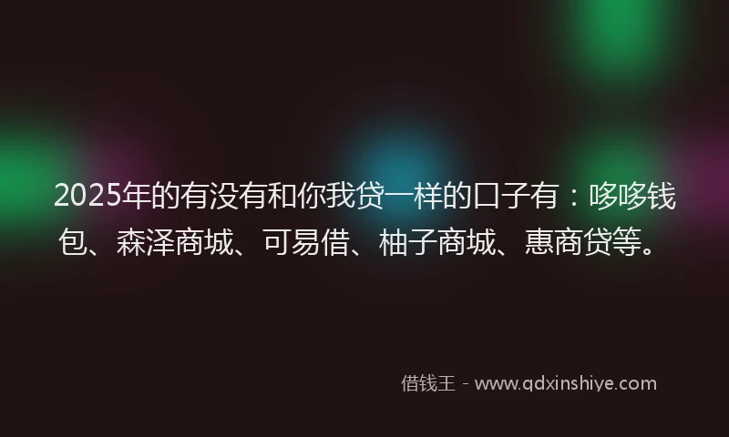 2025年的有没有和你我贷一样的口子有：哆哆钱包、森泽商城、可易借、柚子商城、惠商贷等。