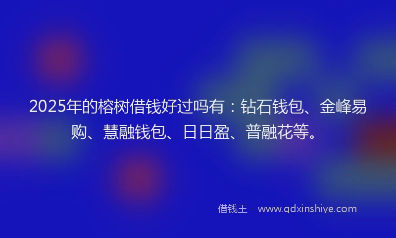 2025年的榕树借钱好过吗有：钻石钱包、金峰易购、慧融钱包、日日盈、普融花等。