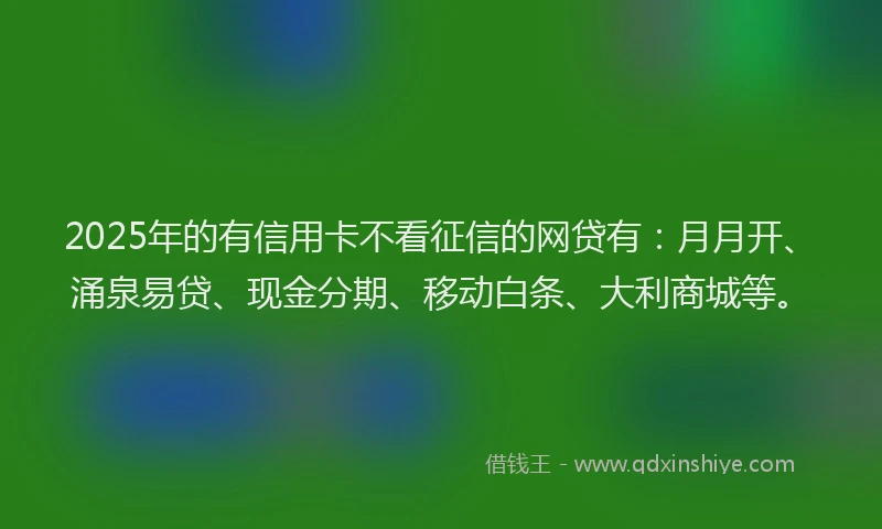 2025年的有信用卡不看征信的网贷有：月月开、涌泉易贷、现金分期、移动白条、大利商城等。