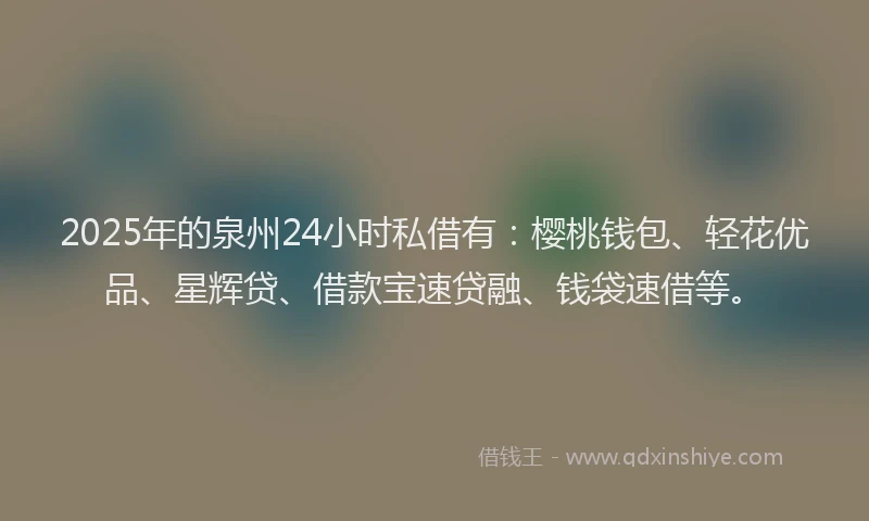 2025年的泉州24小时私借有：樱桃钱包、轻花优品、星辉贷、借款宝速贷融、钱袋速借等。