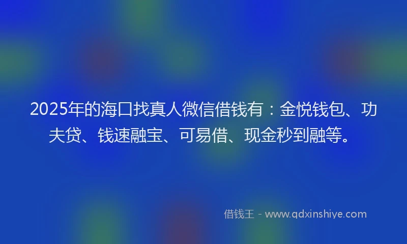 2025年的海口找真人微信借钱有：金悦钱包、功夫贷、钱速融宝、可易借、现金秒到融等。