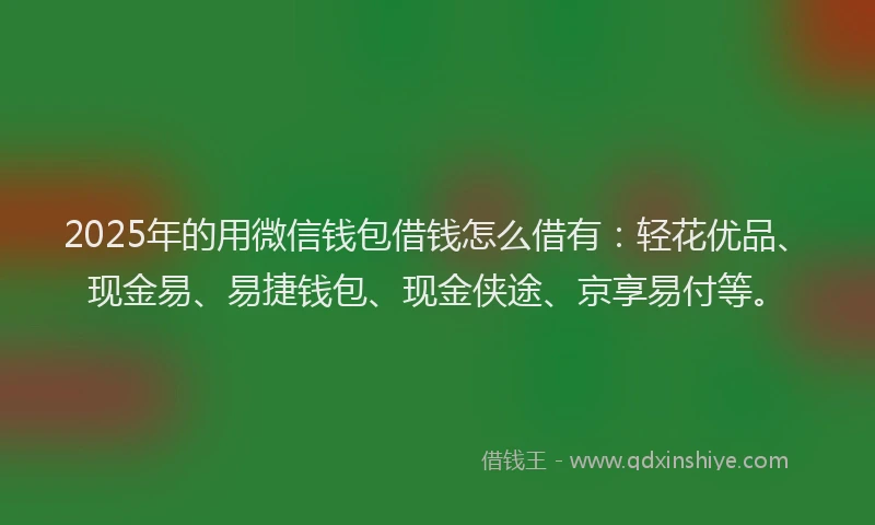 2025年的用微信钱包借钱怎么借有：轻花优品、现金易、易捷钱包、现金侠途、京享易付等。